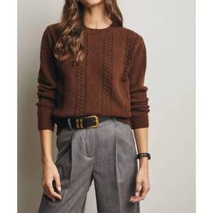 NEW FORTE textured cable stitch pullover sweater in chestnut